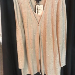 St John two piece set with gold sequins tank top and cardigan. NWT  Size L
